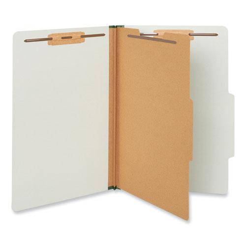 Four-Section Pressboard Classification Folders, 2" Expansion, 1 Divider, 4 Fasteners, Legal Size, Gray Exterior, 10/Box. Picture 1