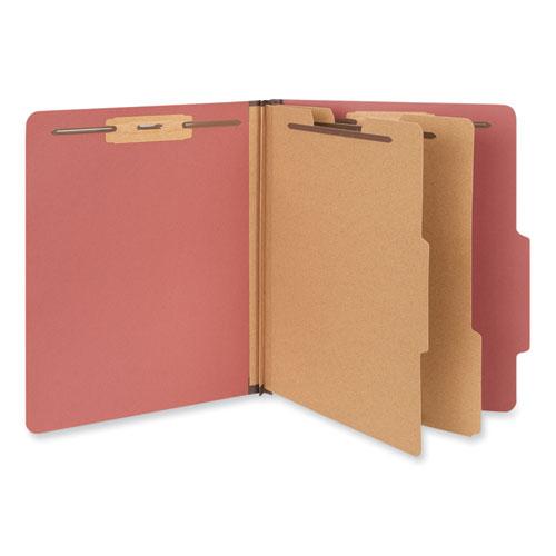 Six-Section Pressboard Classification Folders, 2" Expansion, 2 Dividers, 6 Fasteners, Letter Size, Red Exterior, 10/Box. Picture 1