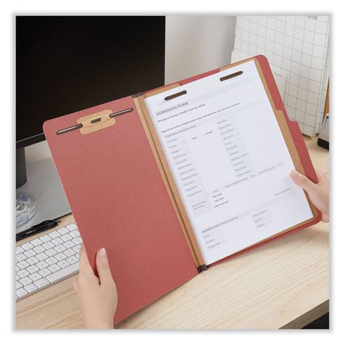 Six-Section Pressboard Classification Folders, 2" Expansion, 2 Dividers, 6 Fasteners, Letter Size, Red Exterior, 10/Box. Picture 3