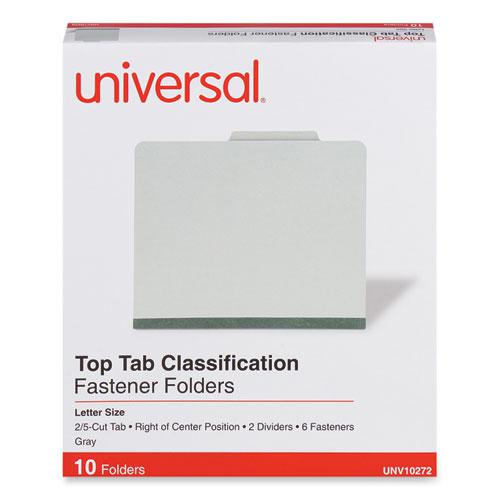 Six-Section Pressboard Classification Folders, 2" Expansion, 2 Dividers, 6 Fasteners, Letter Size, Gray Exterior, 10/Box. Picture 1