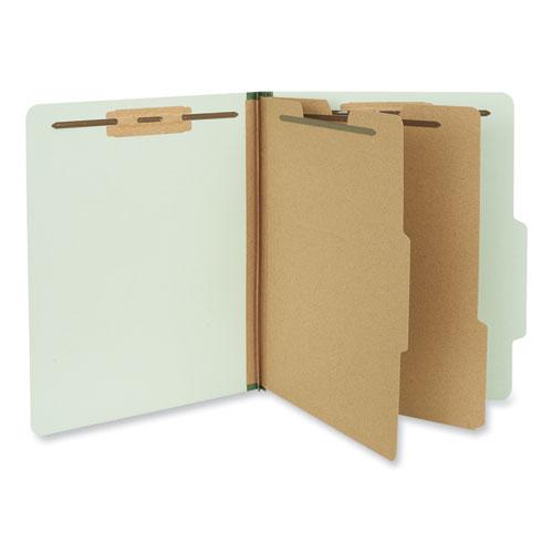 Six-Section Pressboard Classification Folders, 2" Expansion, 2 Dividers, 6 Fasteners, Letter Size, Gray-Green, 10/Box. Picture 1