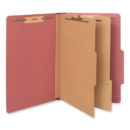 Six-Section Pressboard Classification Folders, 2" Expansion, 2 Dividers, 6 Fasteners, Legal Size, Red Exterior, 10/Box. Picture 1
