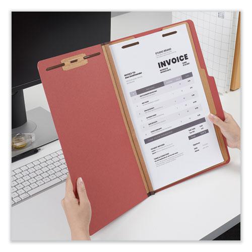 Six-Section Pressboard Classification Folders, 2" Expansion, 2 Dividers, 6 Fasteners, Legal Size, Red Exterior, 10/Box. Picture 3