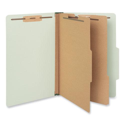 Six-Section Pressboard Classification Folders, 2" Expansion, 2 Dividers, 6 Fasteners, Legal Size, Green Exterior, 10/Box. Picture 1