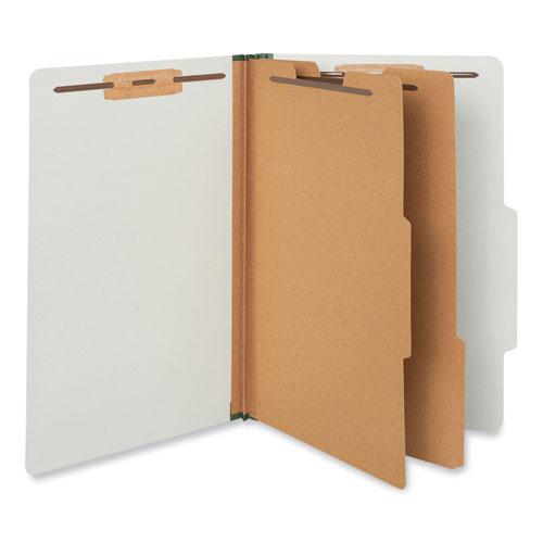 Six-Section Pressboard Classification Folders, 2" Expansion, 2 Dividers, 6 Fasteners, Legal Size, Gray Exterior, 10/Box. Picture 1