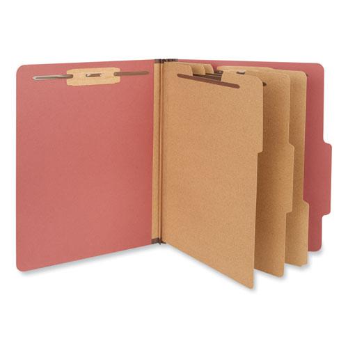 Eight-Section Pressboard Classification Folders, 3" Expansion, 3 Dividers, 8 Fasteners, Letter Size, Red Exterior, 10/Box. Picture 1