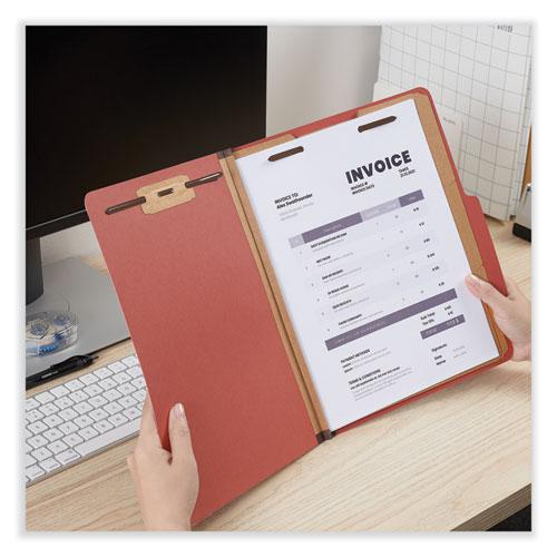 Eight-Section Pressboard Classification Folders, 3" Expansion, 3 Dividers, 8 Fasteners, Letter Size, Red Exterior, 10/Box. Picture 3