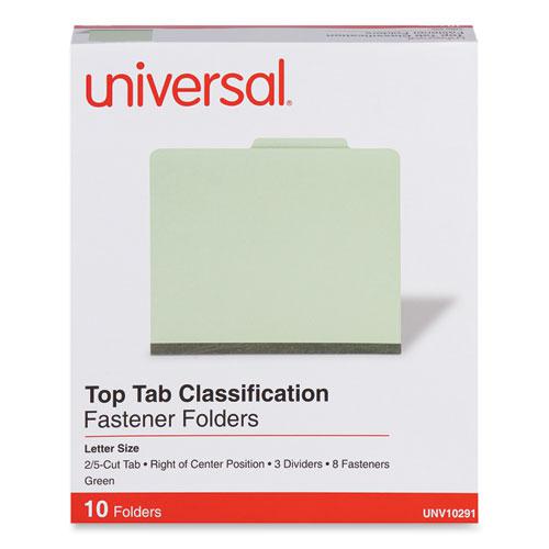 Eight-Section Pressboard Classification Folders, 3" Expansion, 3 Dividers, 8 Fasteners, Letter Size, Green Exterior, 10/Box. Picture 1