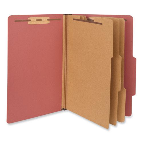 Eight-Section Pressboard Classification Folders, 3" Expansion, 3 Dividers, 8 Fasteners, Legal Size, Red Exterior, 10/Box. Picture 3