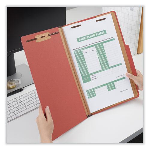 Eight-Section Pressboard Classification Folders, 3" Expansion, 3 Dividers, 8 Fasteners, Legal Size, Red Exterior, 10/Box. Picture 4