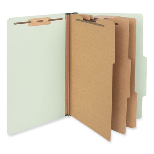 Eight-Section Pressboard Classification Folders, 3" Expansion, 3 Dividers, 8 Fasteners, Legal Size, Green Exterior, 10/Box. Picture 1