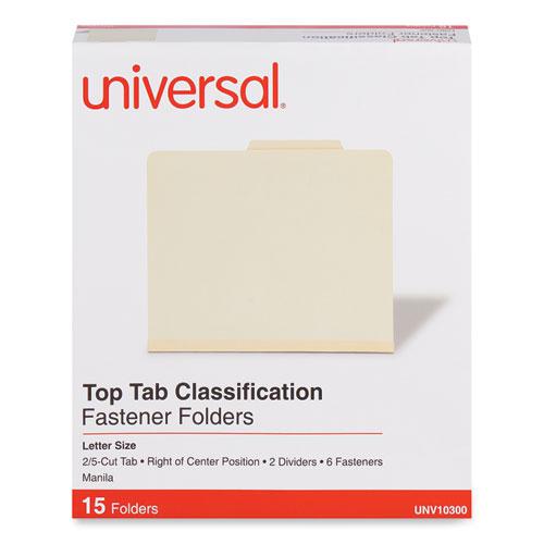 Six-Section Classification Folders, 2" Expansion, 2 Dividers, 6 Fasteners, Letter Size, Manila Exterior, 15/Box. Picture 2