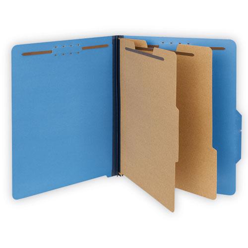 Bright Colored Pressboard Classification Folders, 2" Expansion, 2 Dividers, 6 Fasteners, Letter Size, Cobalt Blue, 10/Box. Picture 1