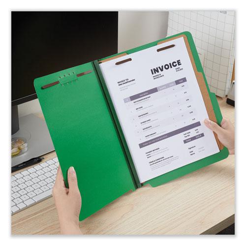 Bright Colored Pressboard Classification Folders, 2" Expansion, 2 Dividers, 6 Fasteners, Letter Size, Emerald Green, 10/Box. Picture 3