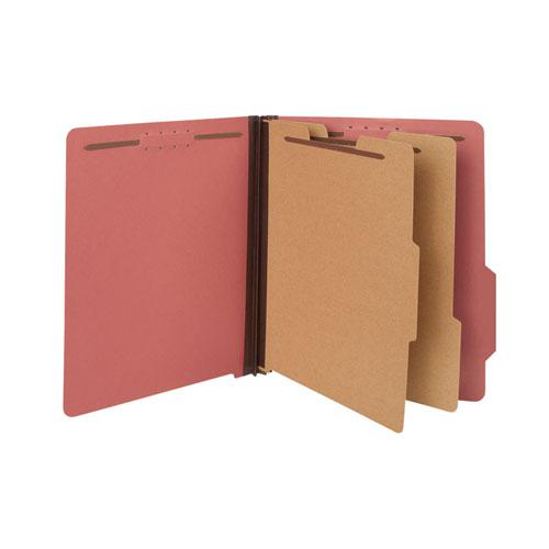 Bright Colored Pressboard Classification Folders, 2" Expansion, 2 Dividers, 6 Fasteners, Letter Size, Ruby Red, 10/Box. Picture 1