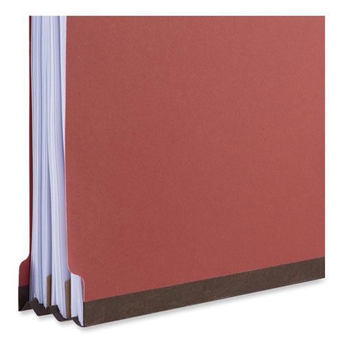 Bright Colored Pressboard Classification Folders, 2" Expansion, 2 Dividers, 6 Fasteners, Letter Size, Ruby Red, 10/Box. Picture 3