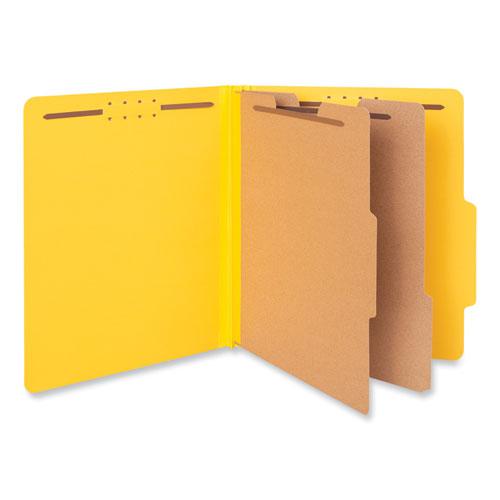 Bright Colored Pressboard Classification Folders, 2" Expansion, 2 Dividers, 6 Fasteners, Letter Size, Yellow Exterior, 10/Box. Picture 1