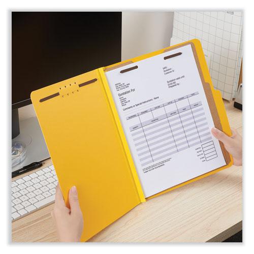 Bright Colored Pressboard Classification Folders, 2" Expansion, 2 Dividers, 6 Fasteners, Letter Size, Yellow Exterior, 10/Box. Picture 4