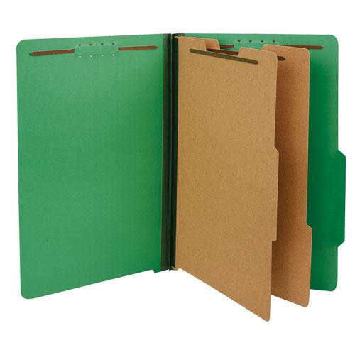 Bright Colored Pressboard Classification Folders, 2" Expansion, 2 Dividers, 6 Fasteners, Legal Size, Emerald Green, 10/Box. Picture 1