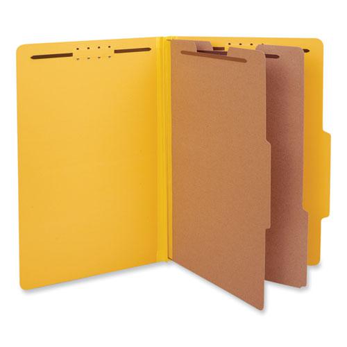 Bright Colored Pressboard Classification Folders, 2" Expansion, 2 Dividers, 6 Fasteners, Legal Size, Yellow Exterior, 10/Box. Picture 1