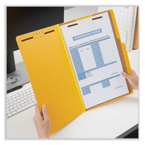 Bright Colored Pressboard Classification Folders, 2" Expansion, 2 Dividers, 6 Fasteners, Legal Size, Yellow Exterior, 10/Box. Picture 4