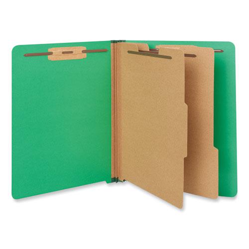 Deluxe Six-Section Pressboard End Tab Classification Folders, 2 Dividers, 6 Fasteners, Letter Size, Green, 10/Box. Picture 1