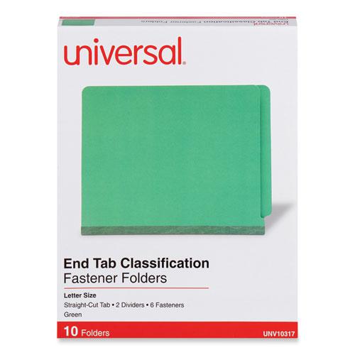 Deluxe Six-Section Pressboard End Tab Classification Folders, 2 Dividers, 6 Fasteners, Letter Size, Green, 10/Box. Picture 2