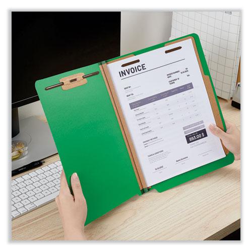 Deluxe Six-Section Pressboard End Tab Classification Folders, 2 Dividers, 6 Fasteners, Letter Size, Green, 10/Box. Picture 4