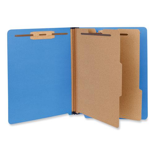 Deluxe Six-Section Pressboard End Tab Classification Folders, 2 Dividers, 6 Fasteners, Letter Size, Cobalt Blue, 10/Box. Picture 1
