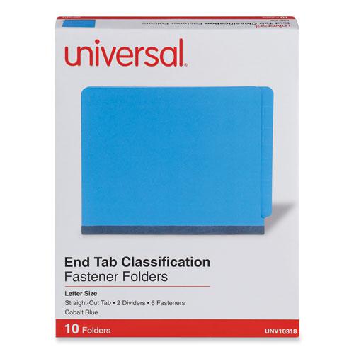 Deluxe Six-Section Pressboard End Tab Classification Folders, 2 Dividers, 6 Fasteners, Letter Size, Cobalt Blue, 10/Box. Picture 2