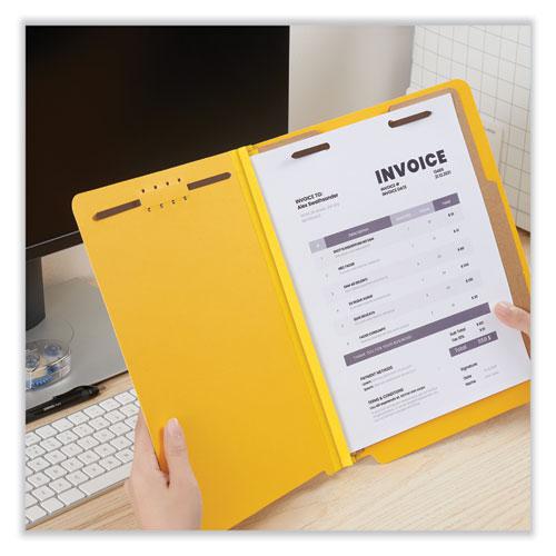 Deluxe Six-Section Pressboard End Tab Classification Folders, 2 Dividers, 6 Fasteners, Letter Size, Yellow, 10/Box. Picture 3