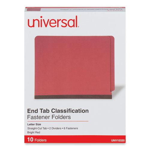 Deluxe Six-Section Pressboard End Tab Classification Folders, 2 Dividers, 6 Fasteners, Letter Size, Bright Red, 10/Box. Picture 2