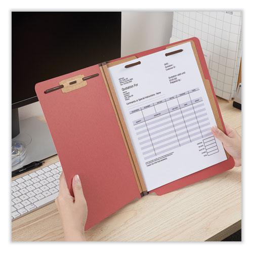 Deluxe Six-Section Pressboard End Tab Classification Folders, 2 Dividers, 6 Fasteners, Letter Size, Bright Red, 10/Box. Picture 3