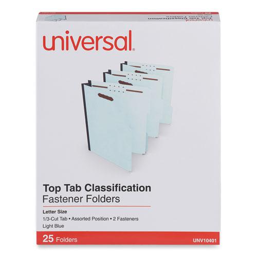 Top Tab Classification Folders, 2" Expansion, 2 Fasteners, Letter Size, Light Blue Exterior, 25/Box. Picture 2