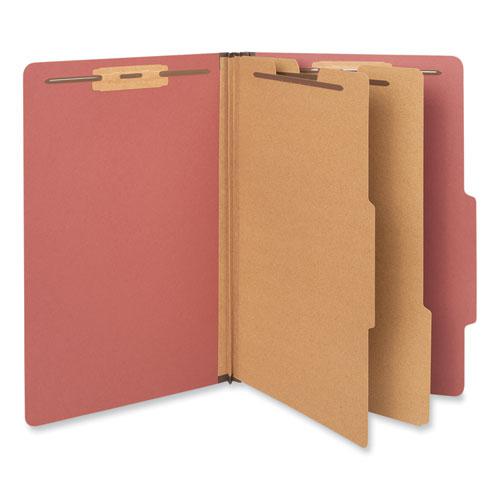 Six-Section Classification Folders, Heavy-Duty Pressboard Cover, 2 Dividers, 6 Fasteners, Legal Size, Brick Red, 20/Box. Picture 1