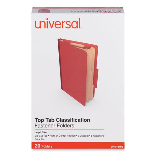 Six-Section Classification Folders, Heavy-Duty Pressboard Cover, 2 Dividers, 6 Fasteners, Legal Size, Brick Red, 20/Box. Picture 2
