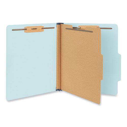 Four-Section Pressboard Classification Folders, 1.75" Expansion, 1 Divider, 4 Fasteners, Letter Size, Light Blue, 20/Box. Picture 1