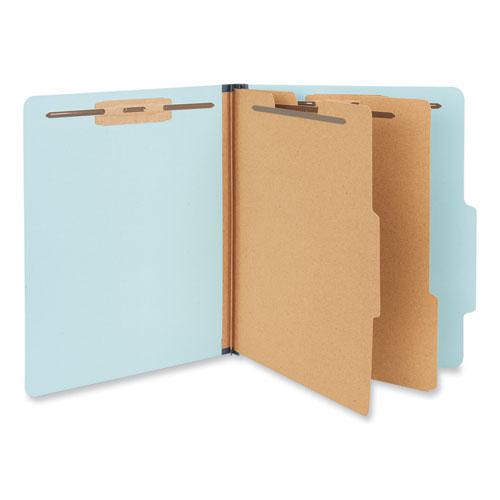 Six-Section Pressboard Classification Folders, 2.5" Expansion, 2 Dividers, 6 Fasteners, Letter Size, Light Blue, 20/Box. Picture 1