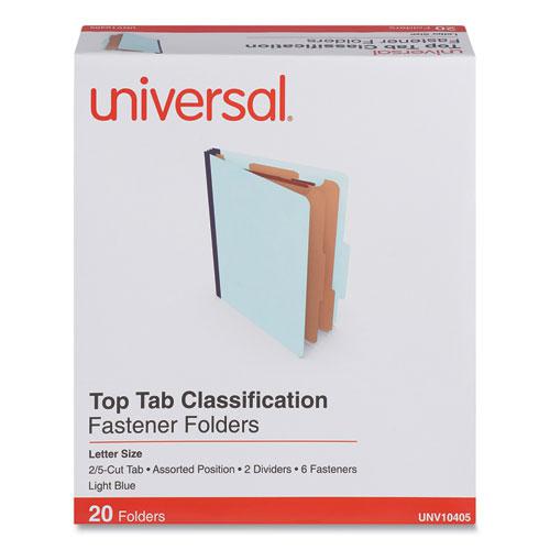 Six-Section Pressboard Classification Folders, 2.5" Expansion, 2 Dividers, 6 Fasteners, Letter Size, Light Blue, 20/Box. Picture 2
