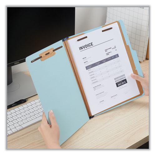 Six-Section Pressboard Classification Folders, 2.5" Expansion, 2 Dividers, 6 Fasteners, Letter Size, Light Blue, 20/Box. Picture 4