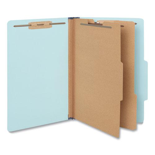 Six-Section Classification Folders, Heavy-Duty Pressboard Cover, 2 Dividers, 6 Fasteners, Legal Size, Light Blue, 20/Box. Picture 1