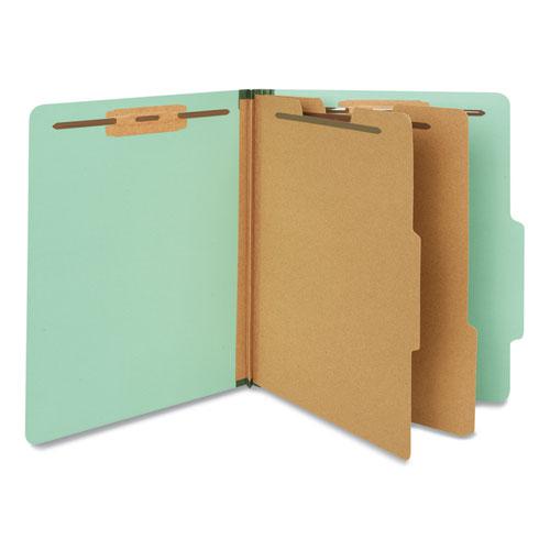 Six-Section Classification Folders, Heavy-Duty Pressboard Cover, 2 Dividers, 6 Fasteners, Letter Size, Light Green, 20/Box. Picture 1