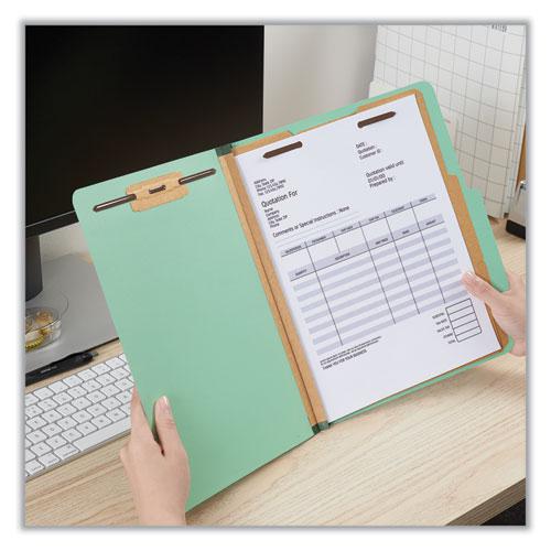 Six-Section Classification Folders, Heavy-Duty Pressboard Cover, 2 Dividers, 6 Fasteners, Letter Size, Light Green, 20/Box. Picture 4