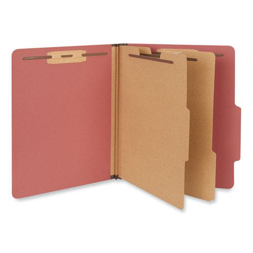 Six-Section Classification Folders, Heavy-Duty Pressboard Cover, 2 Dividers, 6 Fasteners, Letter Size, Brick Red, 20/Box. Picture 1