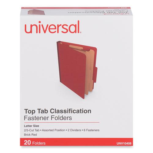 Six-Section Classification Folders, Heavy-Duty Pressboard Cover, 2 Dividers, 6 Fasteners, Letter Size, Brick Red, 20/Box. Picture 2