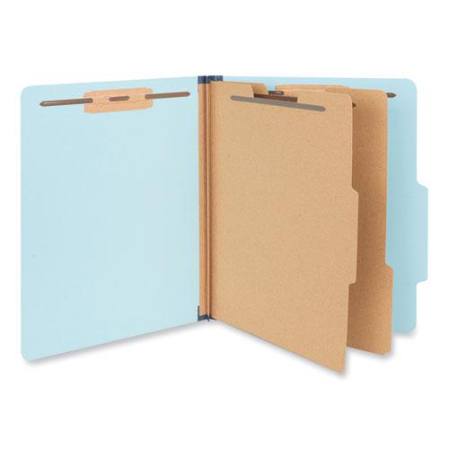 Six-Section Classification Folders, Heavy-Duty Pressboard Cover, 2 Dividers, 6 Fasteners, Letter Size, Light Blue, 20/Box. Picture 1
