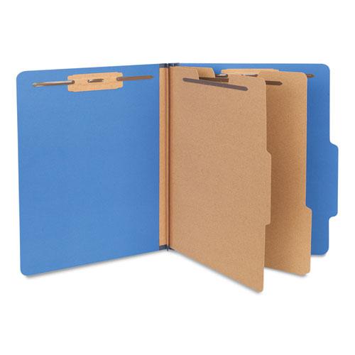 Six-Section Pressboard Classification Folders, 2.5" Expansion, 2 Dividers, 6 Fasteners, Letter Size, Blue, 10/Box. Picture 1