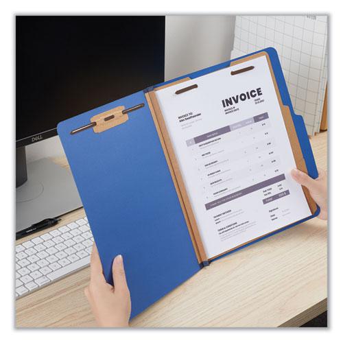 Six-Section Pressboard Classification Folders, 2.5" Expansion, 2 Dividers, 6 Fasteners, Letter Size, Blue, 10/Box. Picture 4