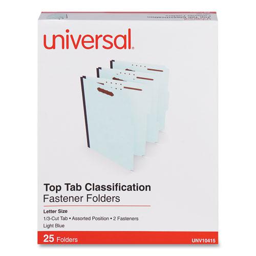 Top Tab Classification Folders, 1" Expansion, 2 Fasteners, Letter Size, Light Blue Exterior, 25/Box. Picture 2