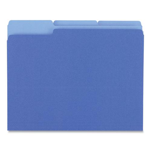 Deluxe Colored Top Tab File Folders, 1/3-Cut Tabs: Assorted, Letter Size, Blue/Light Blue, 100/Box. Picture 4